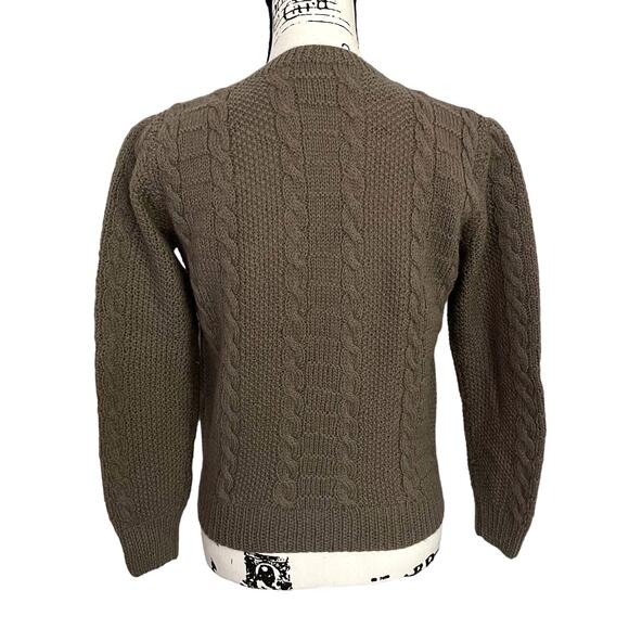 Brooks Brothers Chunky Cable Knit Sweater 100% Wool Taupe V Neck Women S Vintage - Picture 4 of 10